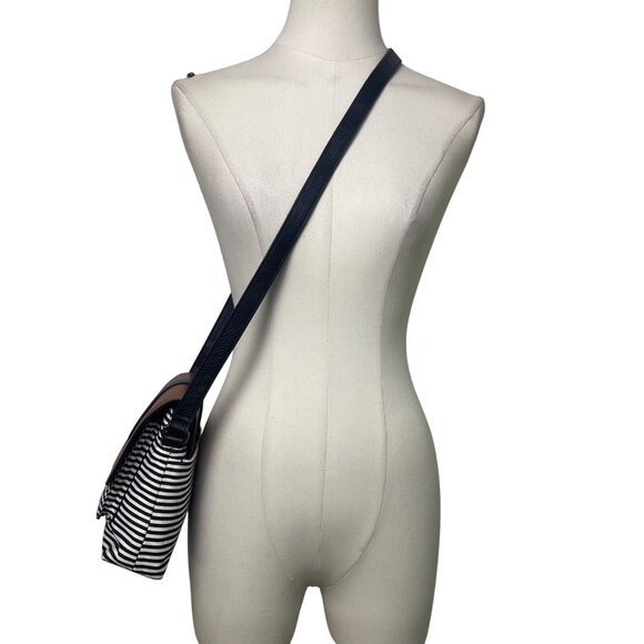 Fossil Women’s Brown Leather Black & White Striped Canvas Crossbody Bag - Picture 8 of 16